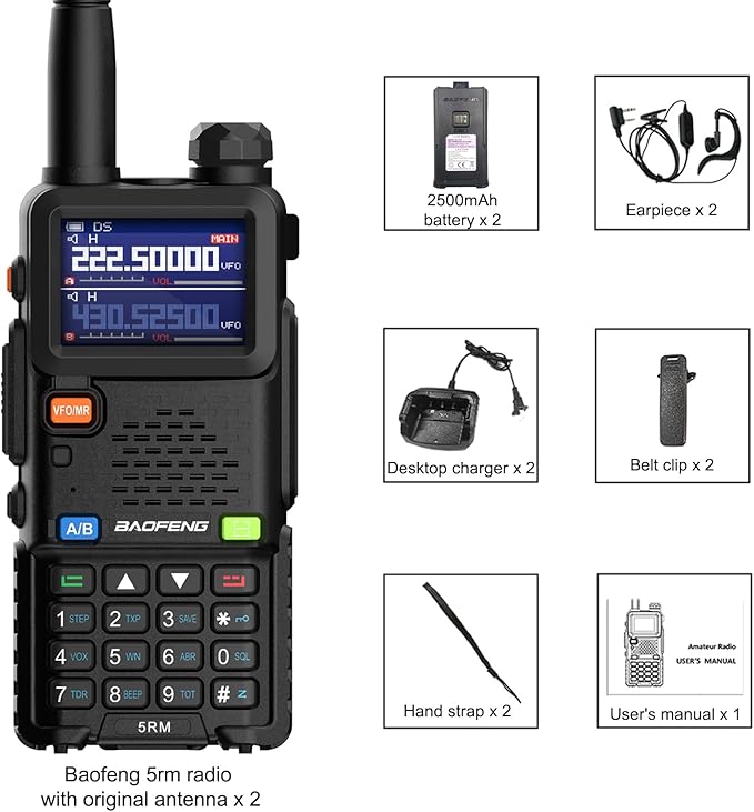 Ham Radio Handheld Baofeng Radio 5RM Upgraded of UV-5R High Power Long Range Walkie Talkies for Adults Multi-Band Two Way Radio NOAA Weather Copy Frequency USB C Charger 999CH Outdoor Hiking Camping