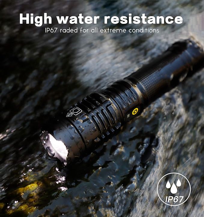 12000 Lumen Flashlight, USB Rechargeable Flashlight XHP70.2, High Powered Handheld LED Flashlight, Super Bright Flash Light, 5 Modes for Emergency, Hiking, with Holster
