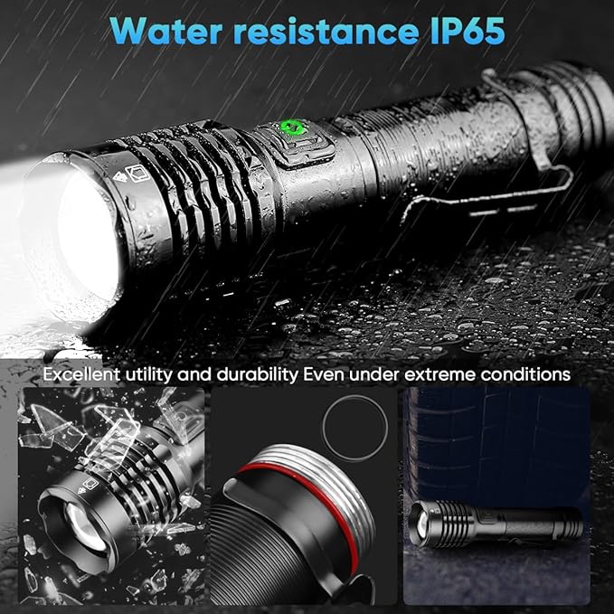 NAKCNM LED Flashlights High Lumens, Rechargeable Pocket Flashlight with Clip 5 Modes Super Bright 20000 Lumen, Waterproof Small Flashlights Powerful Flash Light for Home Outdoor Emergencies(2 Pack)