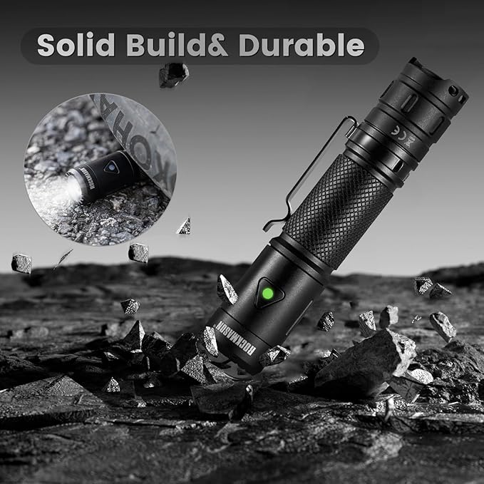 RM-F3 EDC Flashlight High Lumens, IP68 Waterproof Flash Light, Rechargeable Flashlights for Home, Outdoor, Exploration, Hiking, Camping, Rescue, Hunting, Cycling, Hurricane Emergency