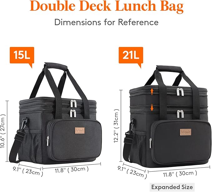 Lifewit Lunch Box for Men Women, Large Insulated Soft Cooler Bag, Leakproof, 21L Capacity, Black