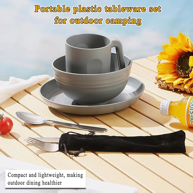 Camping Utensils, Reanea amping Mess Kit for Travel, Camping, Picnic, Outdoor, Camping Gear Include Knife, Spoon, Fork Cutlery Set, Cup, Bowl, Plate, Camping Essentials for 1