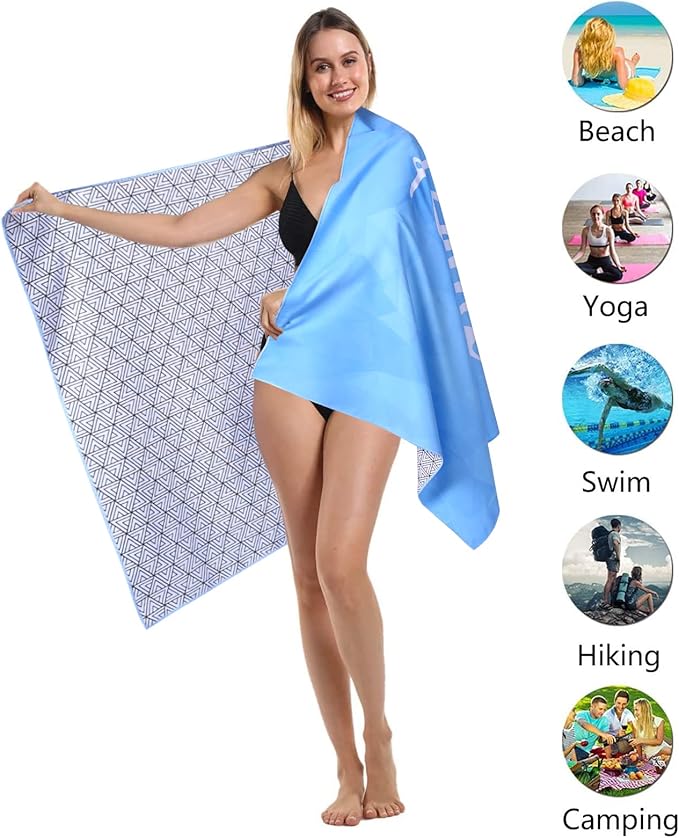 Genovega Microfiber Compact Sandproof Pool Beach Towel Blanket - Quick Fast Dry Sand Free Proof Outdoor Clearance Thin Camping Travel Swim Towels Personalized Girls Women Men Adults Friend Gift Blue
