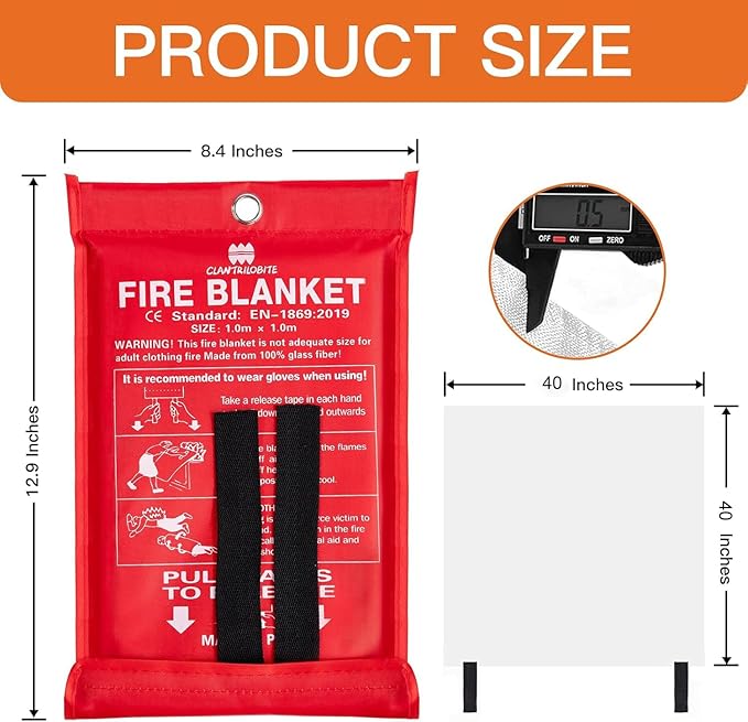 Fire Blanket for Home and Kitchen, 2 Pack Emergency Fire Blanket with Gloves, 40”x 40” Fire Extinguisher Blanket, Fire Suppression Blanket Fire Retardant Blanket for Camping Car Survival
