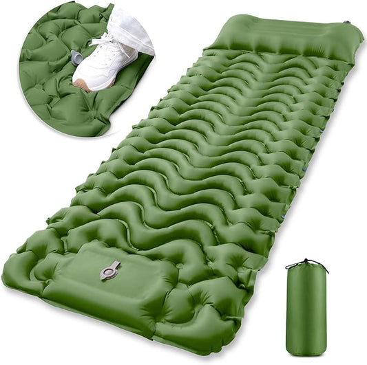Sleeping Pad for Camping - Ultralight Inflatable Sleeping Mat with Pillow Built-in Foot Pump, Durable Compact Camping Air Mattress for Backpacking Hiking Tent Traveling