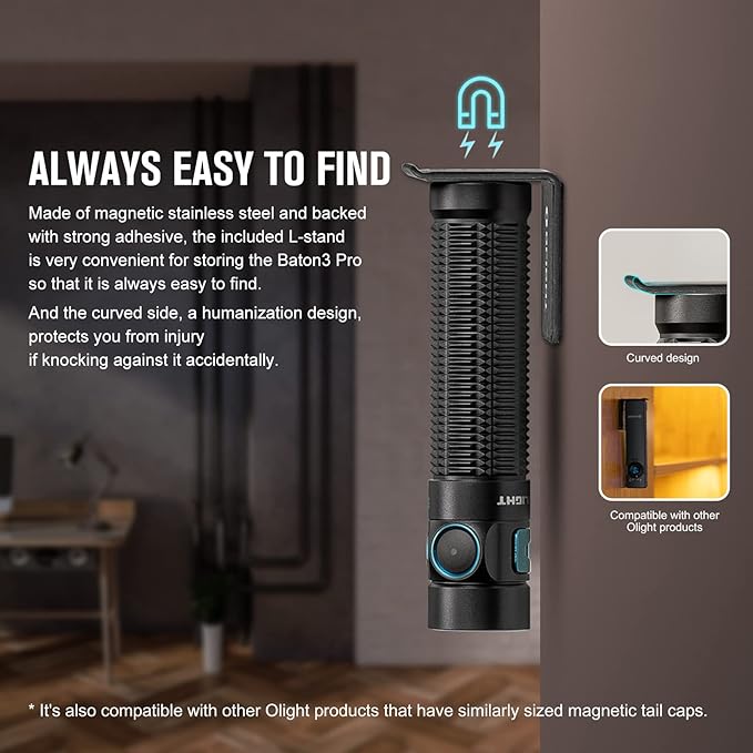OLIGHT Baton3 Pro 1500 Lumens EDC Rechargeable Flashlights with MCC3, Compact Pocket Flashlight with L-Shape Stand and High Performance LED for Camping and Emergency(Cool White Light: 5700~6700K)