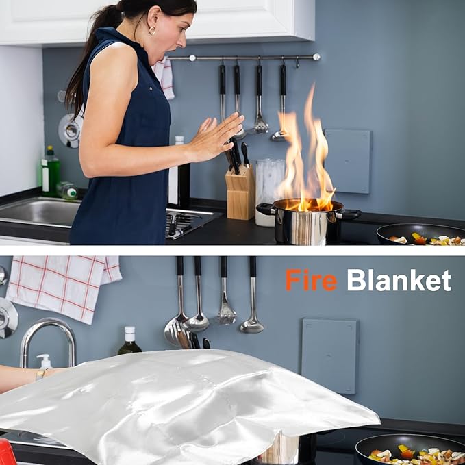 4 Packs Emergency Fire Blankets - 40“x 40” Camping Fire Suppression Blanket for Grill, Fire Pit - Portable Fire Blanket for Kitchen, Apartment, Offices, Warehouse
