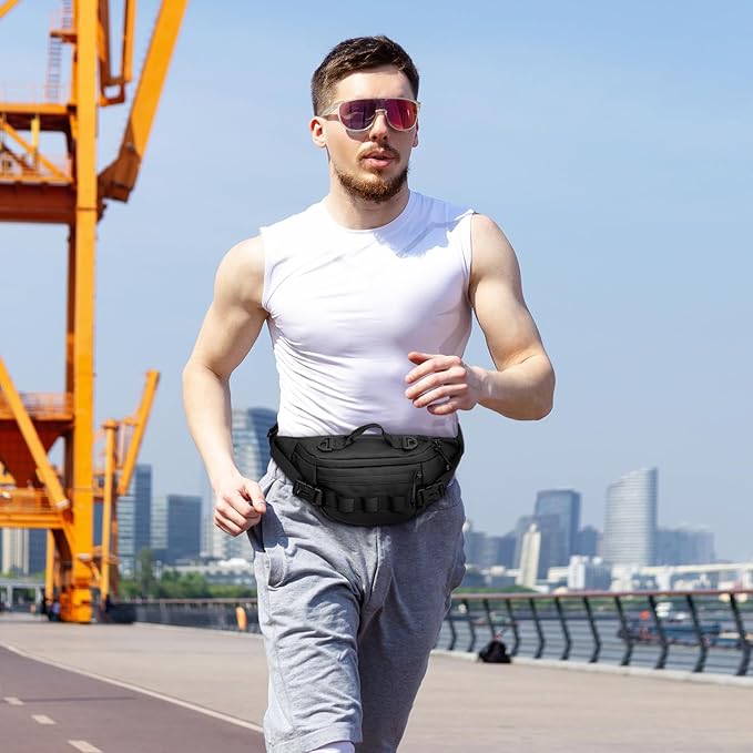CamGo Tactical Fanny Pack for Men Women Military Waist Bag Molle Utility Hip Belt Pouch Crossbody Bags Bumbag for Cycling Hiking Walking Fishing Black