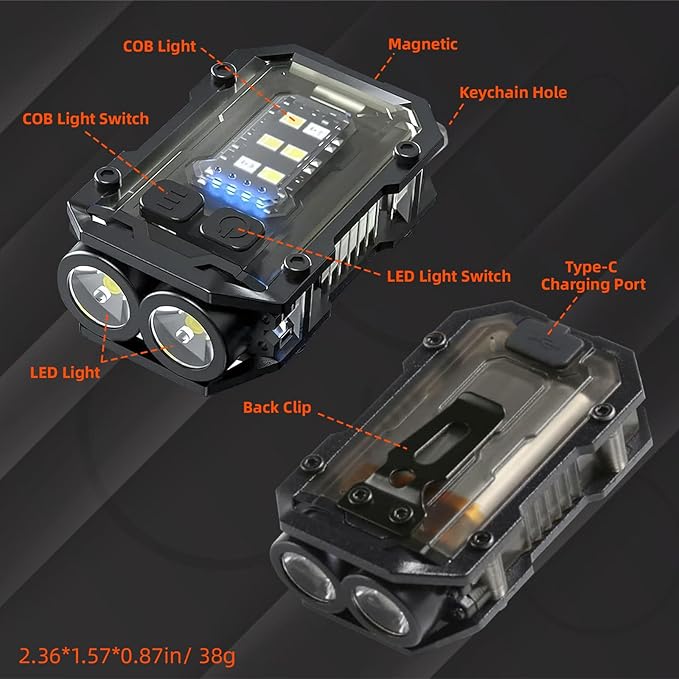 800LM Mini EDC Keychain Flashlight, 8 Modes Rechargeable Flashlights with 3 Color Lights, Portable Pocket LED & COB Flashlight with Clip for Emergency/Camping/Work, Warning Flash, Waterproof