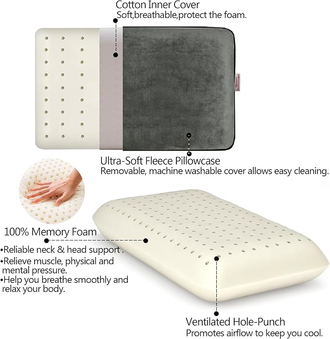 Memory Foam Camping Pillow -Compact Firm Supportive Compressible Travel Pillow, Contoured Support, Breathable Cover, Lightweight Easy-to-Carry for Backpacking, Airplane,Car