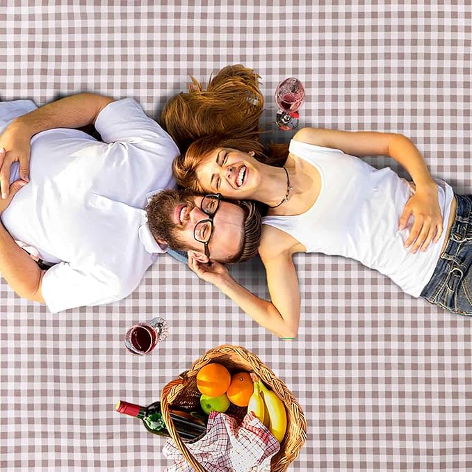 GIVERARE Picnic Beach Blanket Extra Large, XL Sandproof Waterproof Outdoor Camping Blankets 80x60in, Sand Free Oversized Mat, Quick Drying Portable Mats for Travel, Hiking, Music Festival, Lawn-Brown