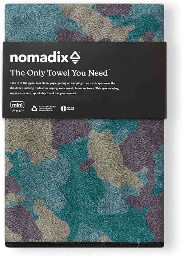 Nomadix Mini Towel - Perfect for The Gym, Biking, Hiking, Golf, & More - Made with Recycled Materials - Super Absorbent - Quick Dry - Sand Resistant - Camo Green - 40x16 in