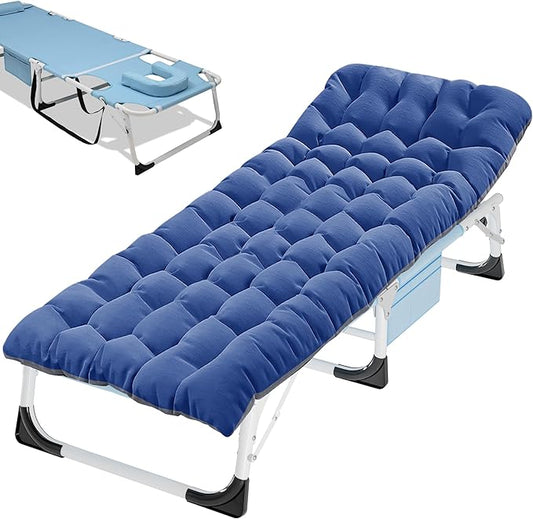 ABORON Folding Camping Cot W/Mat for Adults, Adjustable Heavy Duty Outdoor Bed,1200 D Layer Oxford Travel Camp Cots