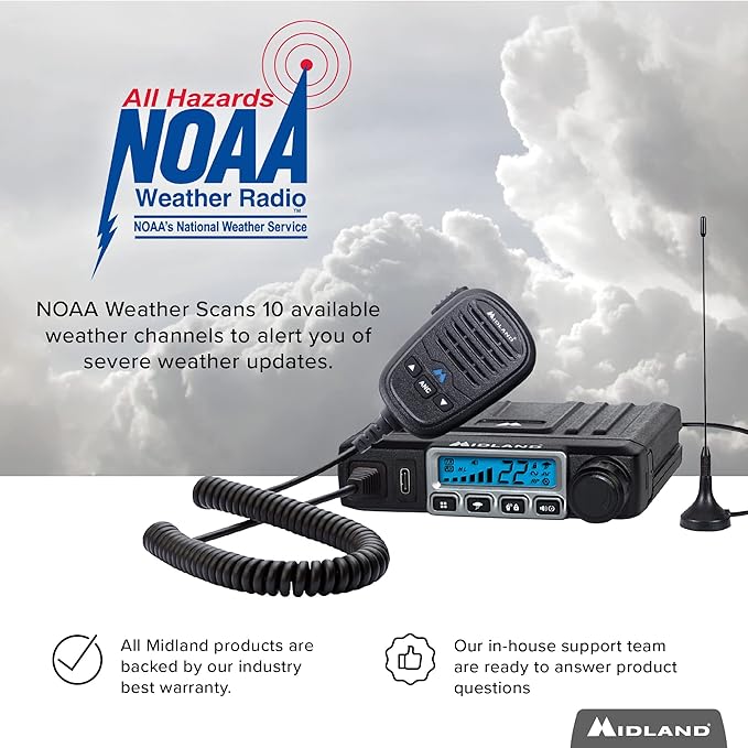 Midland – MXT115 - 15 Watt GMRS MicroMobile Two Way Trails Radio - Off Roading Outdoor RZR Farm - 8 Repeater Channels Extended Range - External Magnetic Mount Antenna - NOAA Weather Alerts