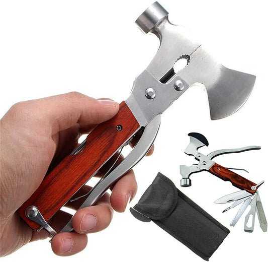 Camping Multitool Axe Hatchet,16 in 1 Camping Gear Multitools with Axe Hammer Plier Knife Set for Camping Hiking Outdoor Survival Gear Kit with Axe,Hammer,Plier,Knife,Bottle Opener