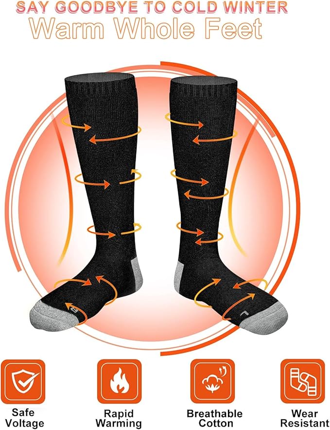 Heated Socks, Electric Heated Socks for Men Women, Battery Heated Socks for Skiing Camping Cycling Hunting Fishing Outdoor Warm Winter