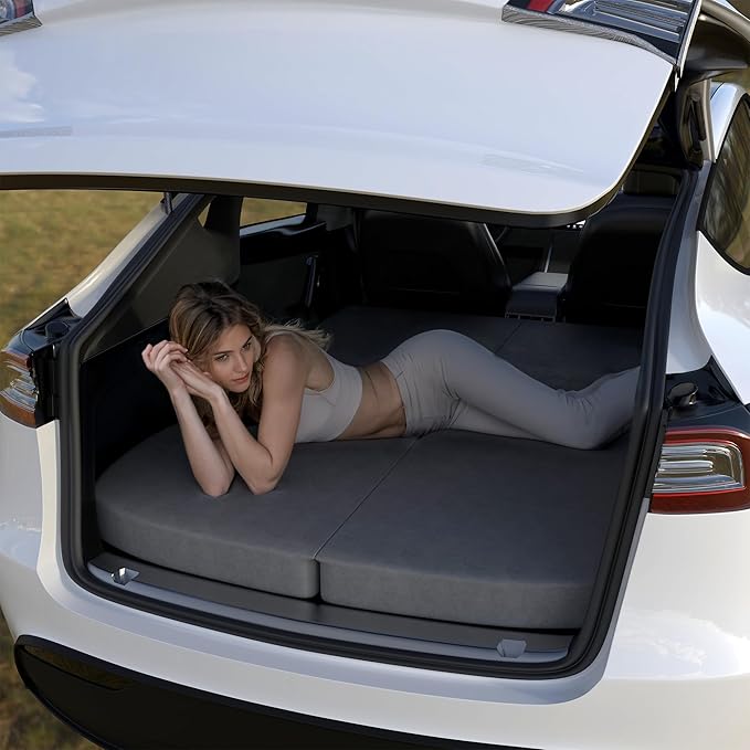 Ferlizer 4" Memory Foam Camping Mattress for Tesla Model Y, 76" x 43", Foldable Car Sleeping Pad with Plush Washable Cover, CertiPUR-US Certified, Grey