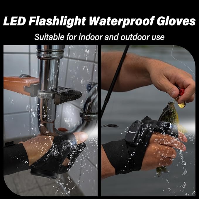 Mylivell LED Flashlight Glove Outdoor Fishing Gloves With Stretchy Strap Screwdriver for Repairing Cars Night Running Fishing Camping Hiking in Dark Place (4 Pair)