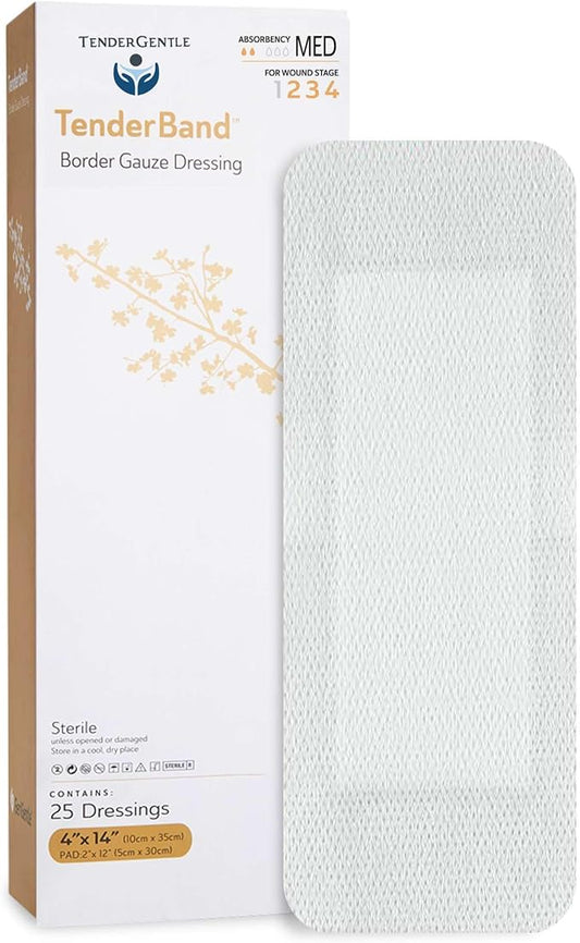 Bordered Gauze Island Dressing 4x14-25 Adhesive Island Dressings for Wound Protection - Good for Hospitals, Medical Facilities, First Aid Kits, and More