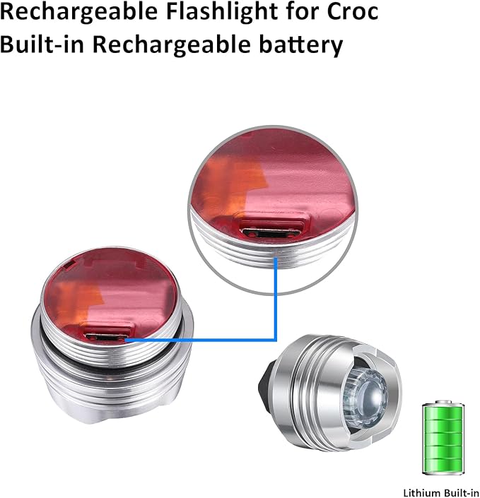 RAHAN Rechargeable Headlights for Crocs,2pcs Wearable Croc Lights for Shoes for Kids Adults,3 Light Modes,Waterproof Lights for Dog Walking, Camping, Jogging, Hiking, Silver
