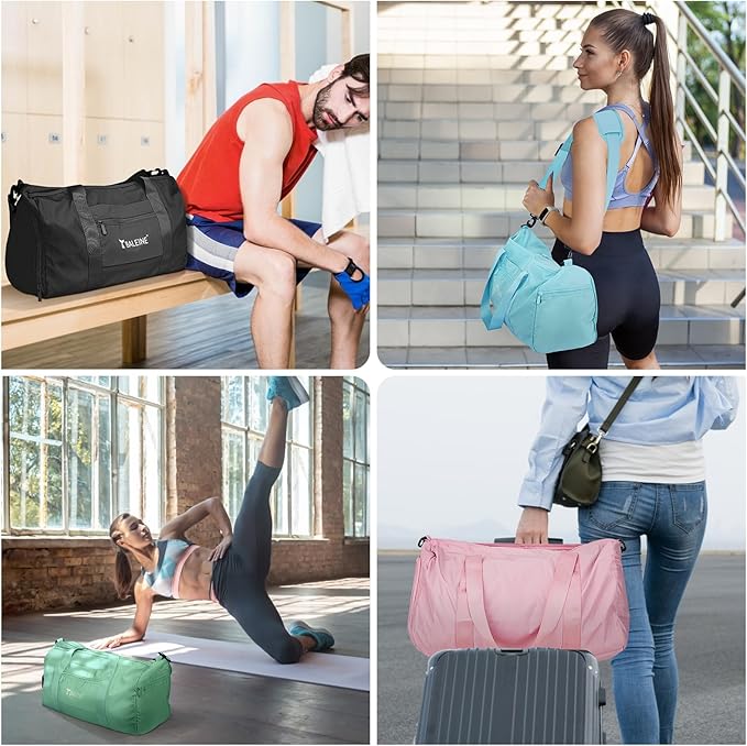 BALEINE Gym Bag for Women and Men, Small Duffel Bag for Sports, Gyms and Weekend Getaway, Waterproof Dufflebag with Shoe and Wet Clothes Compartments, Lightweight Carryon Gymbag (Silver)