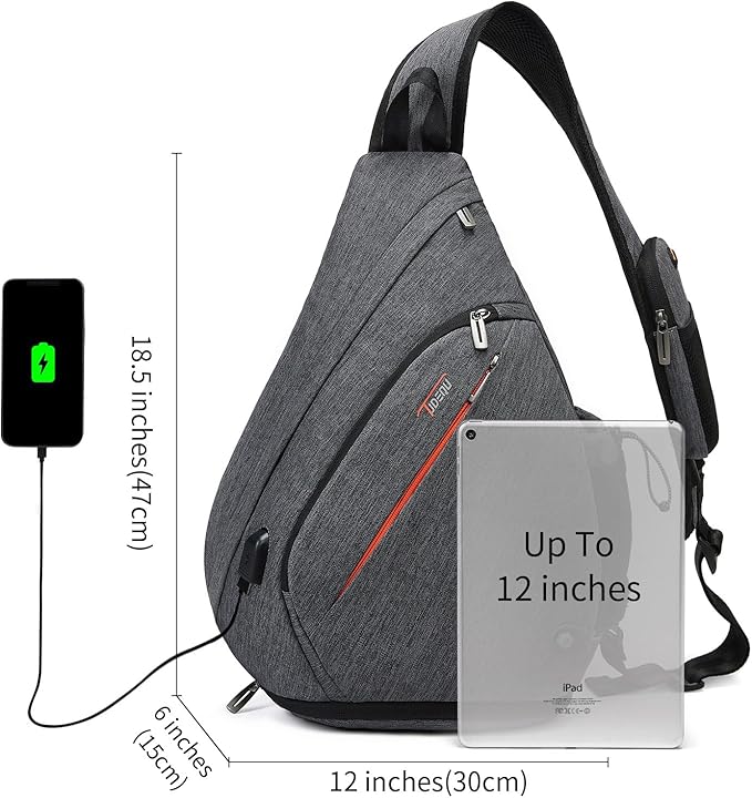 TUDEQU Sling backpack, 8 Pockets Sling Bag Crossbody, 19L Large Sling Bag for Men Travel Crossbody Backpack Hiking Outdoor
