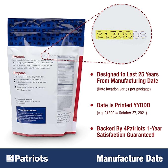 4Patriots Emergency Starter Food Kit - Freeze-Dried Survival Food, Emergency Long Term Food Supply, Designed To Last 25 Years, 88 Servings, 16,480 Cals, Disaster-Resistant Packaging, Packed In USA