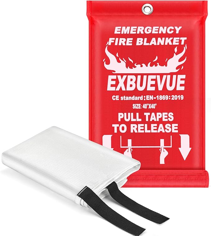 Emergency Fire Blanket for Kitchen and Home, 40” x 40” Fire Extinguishing Blanket, Fire Suppression Blanket, Fire Safety Blanket, Fiberglass Flame Retardant Blanket