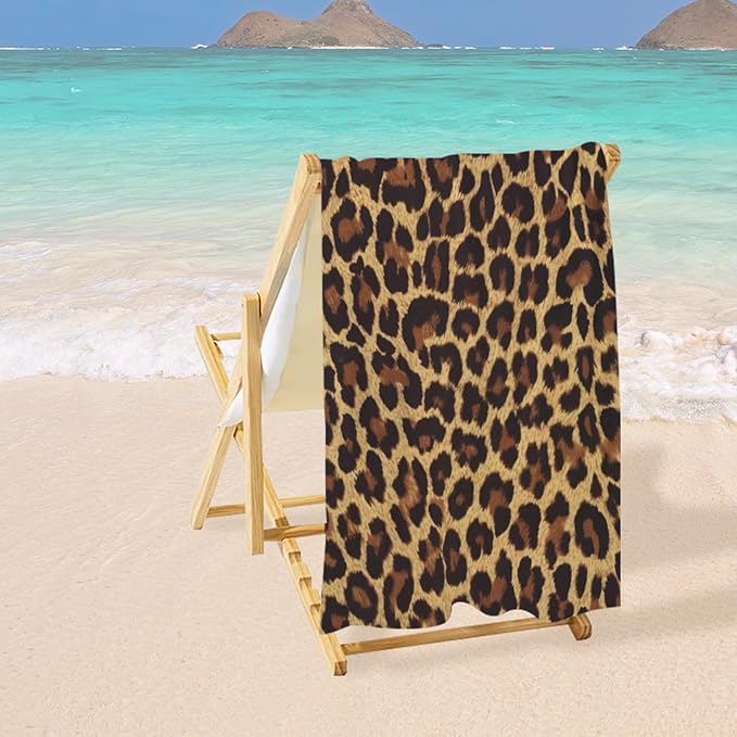 Leopard Beach Towel, Quick Dry Cheetah Print Absorbent Bath Towel, Women Thin Lightweight Towel Blanket, Multipurpose Girl Pool Bath Towel for Travel Yoga Swim Spa - 30 x 60 in