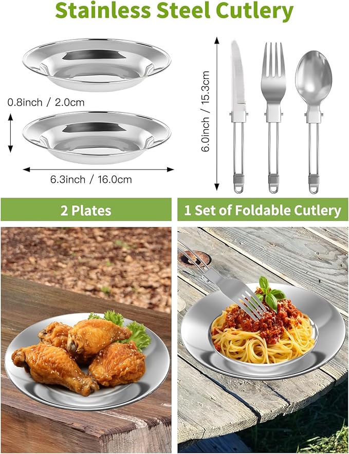 16pcs Camping Cookware, Backpacking Compact Camping Cooking Set Camping Pot with Stainless Steel Cups Plates Forks Knives Spoons, Camping Pots and Pans Set for Backpacking, Outdoor Cooking