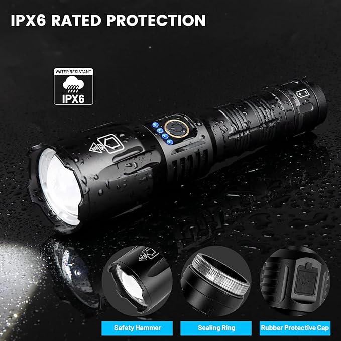 Flashlights High Lumens Rechargeable - 900,000 Lumen High Power Flashlight, 5 Modes with Long Runtime, IPX6 Waterproof, High Powered Flash Light for Camping, Outdoors
