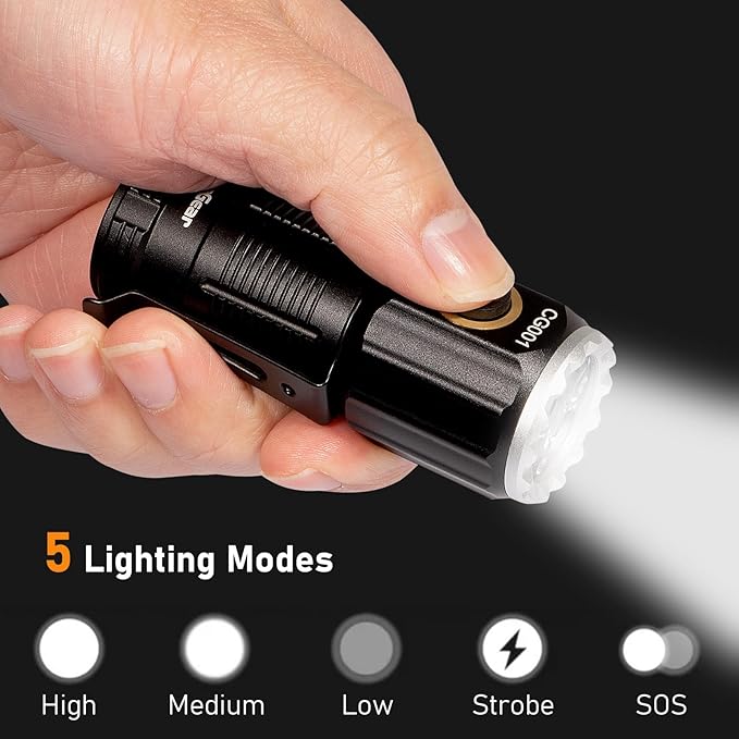 Small LED Rechargeable Flashlight, 1800 Lumens High Lumens Super Bright Mini EDC Flash Light for Camping Hiking Working and Home Use, Battery Included