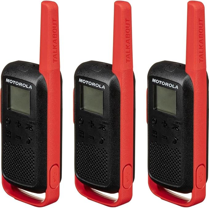 Motorola Solutions, Portable FRS, T210TP, Talkabout, Two-Way Radios, Rechargeable, 22 Channel, 20 Mile, Black W/Red, 3 Pack