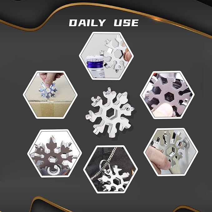 4 Pack 18 In 1 Snowflake Multitool, Stainless Steel Snowflake Wrench/Bottle Opener/Screwdriver Kit, Snowflake Multi Tool for Outdoor Travel Camping Hiking, Great Christmas Gift for Men