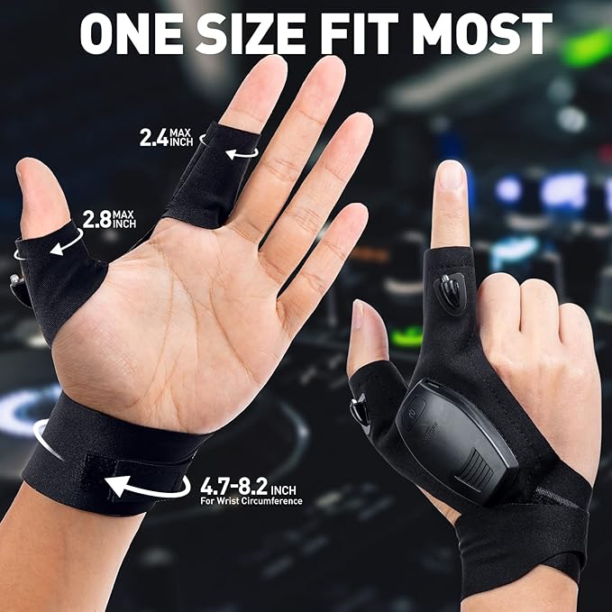 ThxToms LED Flashlight Gloves Rechargeable, for Dad Men, Christmas, Birthday Gifts for Dad Boyfriend Husband Men Him, Cool Gadgets Tools for Repairing Fishing Camping, Black