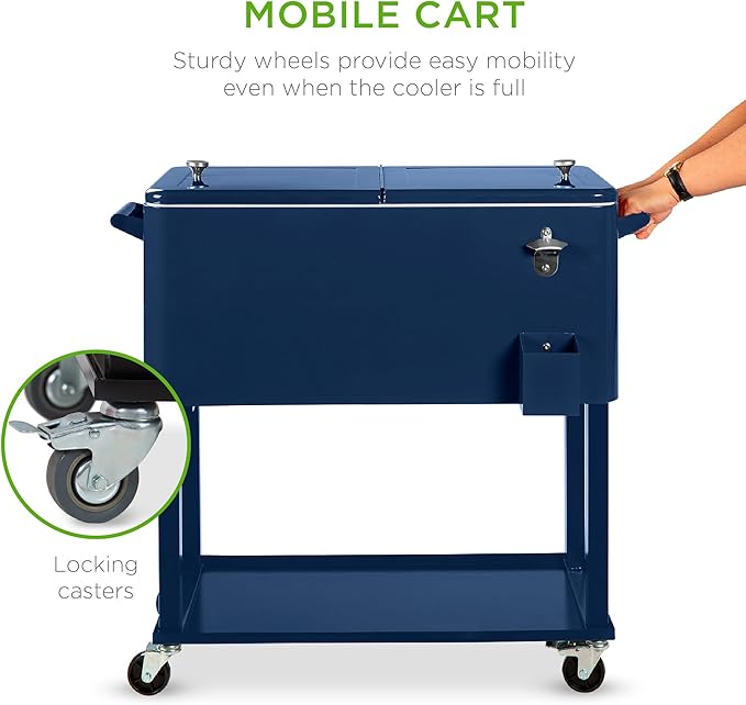 Best Choice Products 80-Quart Outdoor Steel Rolling Cooler Cart w/Ice Chest, Bottle Opener, Catch Tray, Drain Plug, Locking Wheels