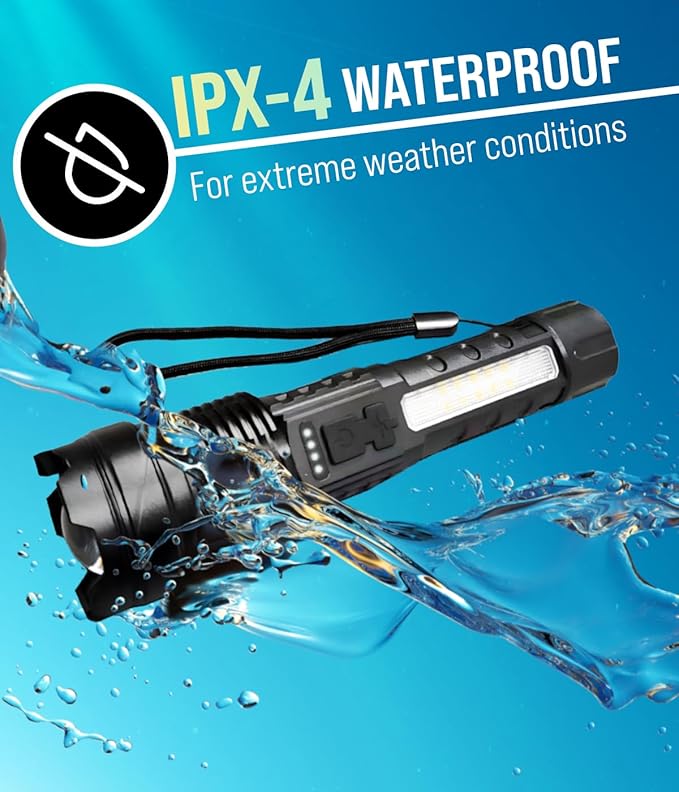 LED Flashlight High Lumens, Zoomable & Waterproof, 5 Modes, High-Powered Tactical Flashlight for Camping Gear, Hiking, Emergency, Rechargeable Flashlights, LED Outdoor Lights