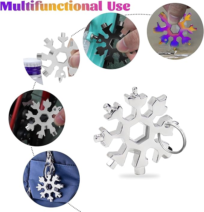 18-in-1 Snowflake Multitool Gifts for Men, 9 Pack Stainless Steel Snowflake Multi-Tool Christmas Stocking Stuffers Gifts for Men, Pocket Size Cool Gadgets for Portable Screwdriver Wrench Bottle Opener