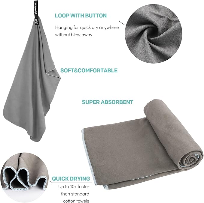 HOEAAS 2 Pack Microfiber Camping Towels, Quick Dry Towel, Super Absorbent Ultra Compact Travel Towel Soft Lightweight Sports Towel for Sweat Fast Drying Towels for Pool,Gym,Hiking,Backpacking,Fitness
