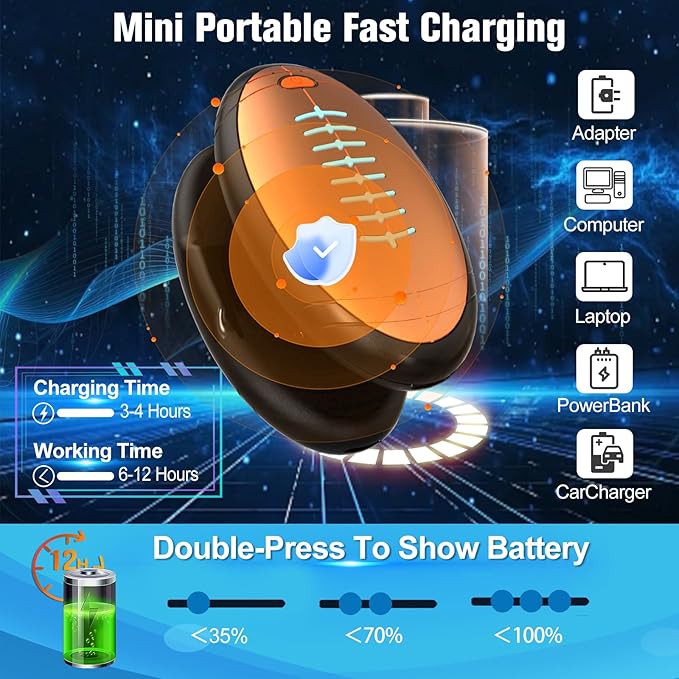 2-Pack Hand Warmers Rechargeable, Rugby-Shaped Portable Electric Hand Warmers Reusable, Dual-Side Heating, Hand Warmers Pocket Heater for Hunting/Golf/Skiing/Camping, for Men Women Kids