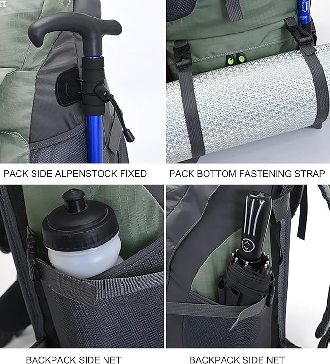 Bseash 50L Hiking Backpack, Water Resistant Lightweight Outdoor Sport Daypack Travel Bag for Camping Climbing Touring (Green - No Shoe Compartment)