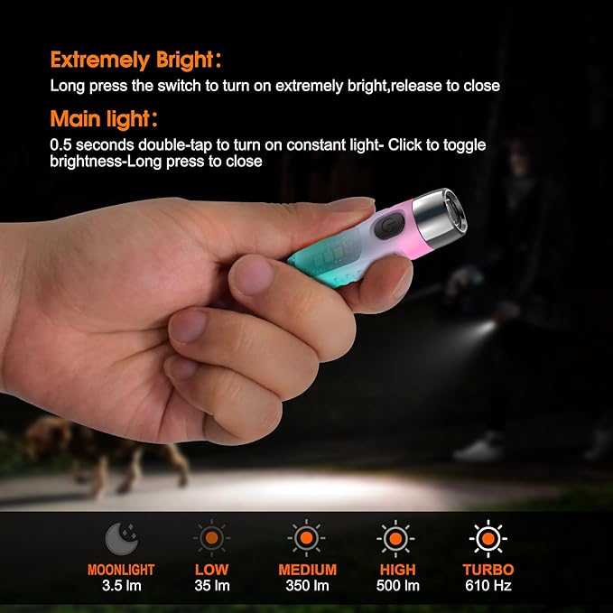 S12Plus Keychain Flashlight,610 High Lumen EDC Pocket Flashlight,USB C Rechargeable Mini LED Flashlight,Small Flashlight for Everyday use, Backpacking, Camping(Gradient Sky Blue)