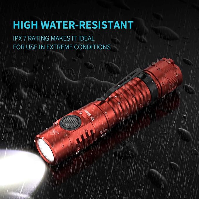 Wurkkos LED Flashlight Rechargeable Torch Max 1300Lumen High 90CRI EDC Light with USB C Charge Cable,Magnetic Tailcap, Memory Mode for Hiking, Camping, Dog Walking,IPX-7(Red-5000K)