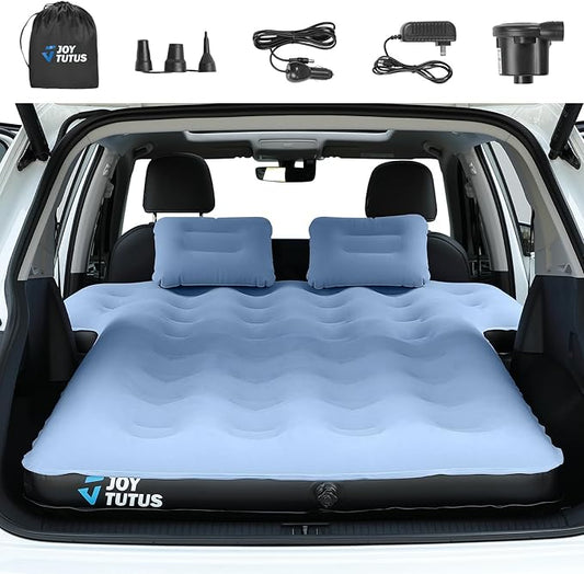 JOYTUTUS SUV Air Mattress Camping Bed,3.0 Thickened Flocking Car Camping Inflatable Mattress,Anti-Leakage,with 2 Pillows & Electric Pump Universal Car Bed for SUV Trunk and Rear Seat