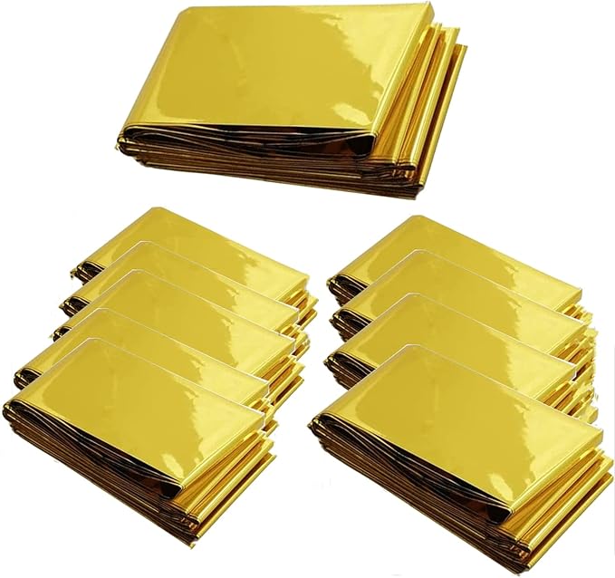 Emergency Mylar Thermal Blankets, Silver Gold Foil Survival Blanket Space Blanket Survival Kit for Outdoors, Camping, Hiking, Survival or First Aid (Gold, 12pcs)