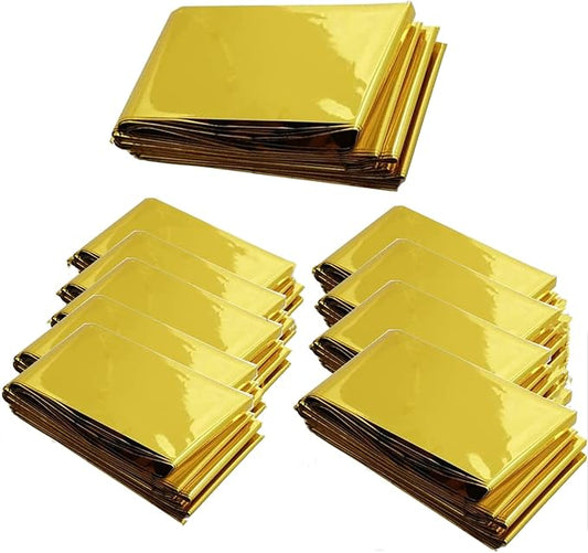 Emergency Mylar Thermal Blankets, Silver Gold Foil Survival Blanket Space Blanket Survival Kit for Outdoors, Camping, Hiking, Survival or First Aid (Gold, 12pcs)