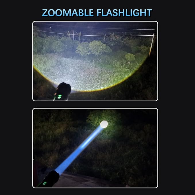 ULTRAFIRE Rechargeable Flashlight 2500 High Lumens, Super Bright LED Tactical Flashlights, 5 Light Modes Zoomable IP65 Waterproof Brightest Flashlight with COB Light