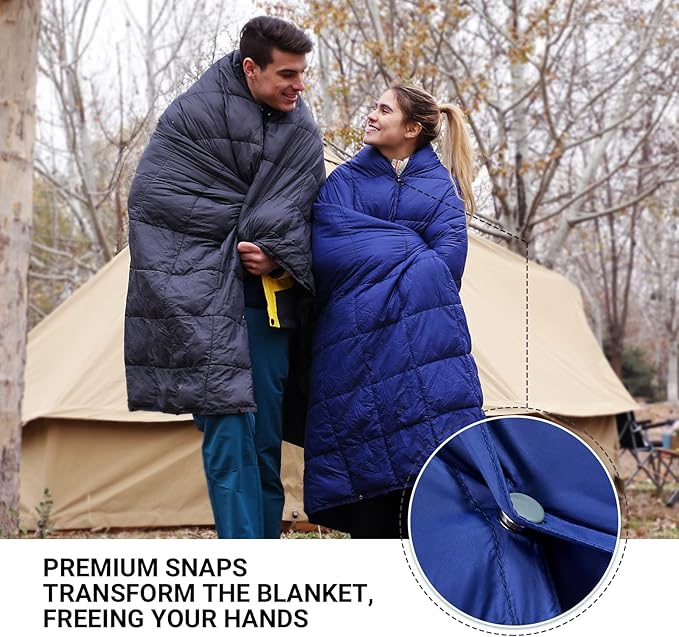KingCamp Lightweight Camping Blanket, Multifunctional Wearable Warm Compact Water-Resistant Blanket for Cold Weather, Travel, Outdoor, Hiking, Backpacking, Stadium, 620 FP, Navy