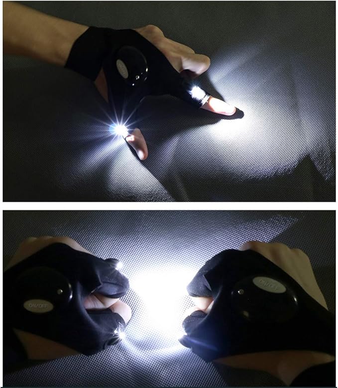 Flashlight Gloves, Fingerless LED Flashlight Gloves, Birthday Gifts for man, Hands Free Flashlights for Working in Darkness Places Fishing, Repair, Camping, Hiking, Running