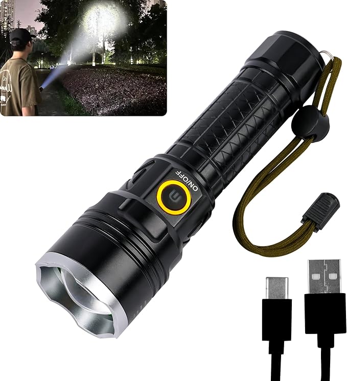 Rechargeable LED Flashlights High Lumens,20000 Lumen Powerful Tactical Flashlight with Zoomable,3 Modes,XHP70 Super Bright Waterproof Flashlights for Emergencies,Camping,Hiking